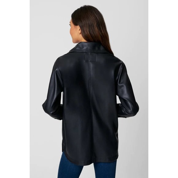 BlankNYC Good Call Shacket Black Vegan Faux Leather Button Snap - Picture 3 of 12